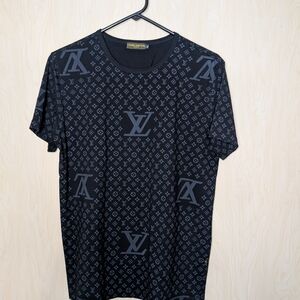 Stylish Soft Louis Vuitton Black and Dark Gray Monogram Short Sleeve Tee
